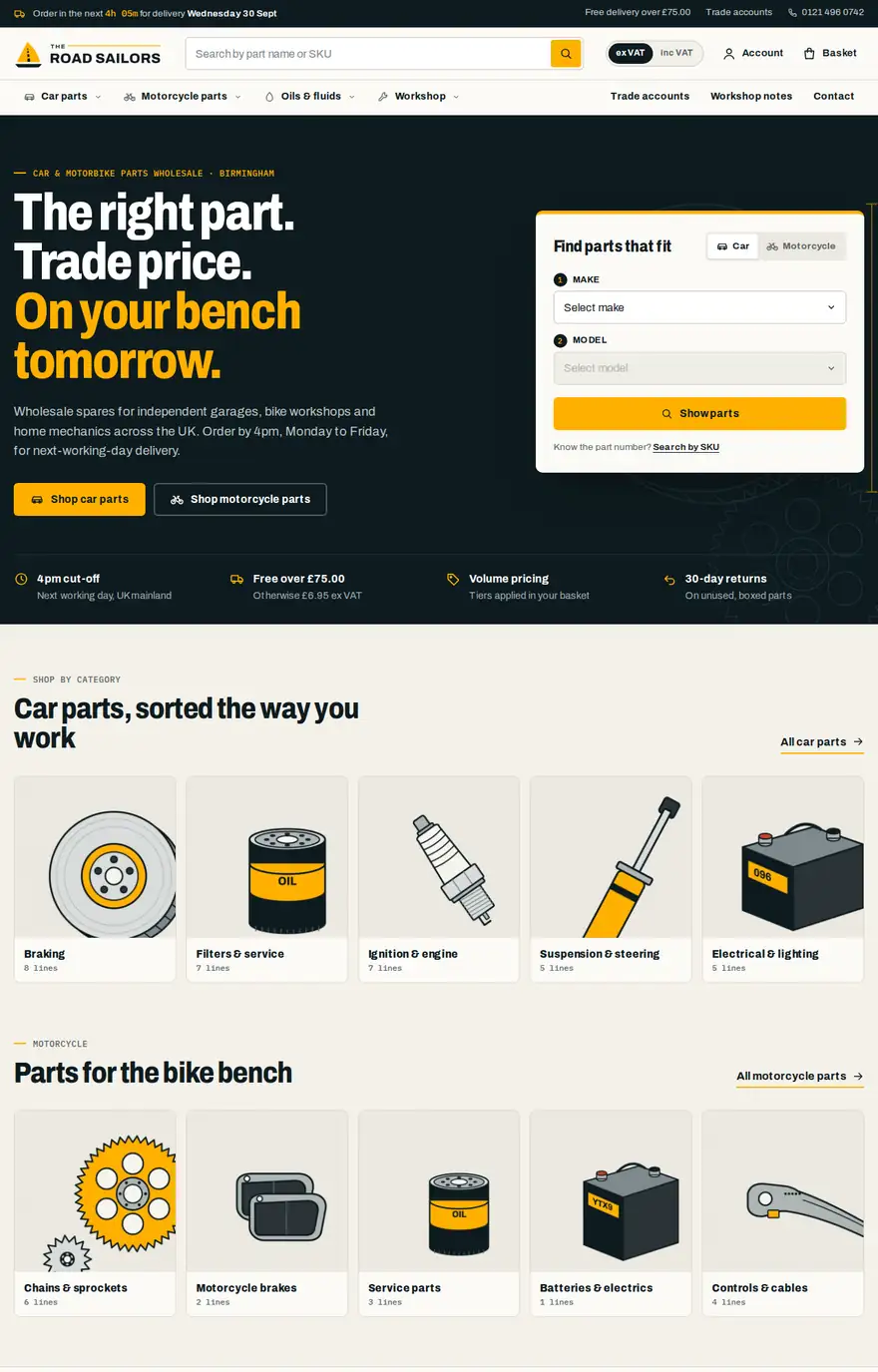 The Road Sailors store homepage